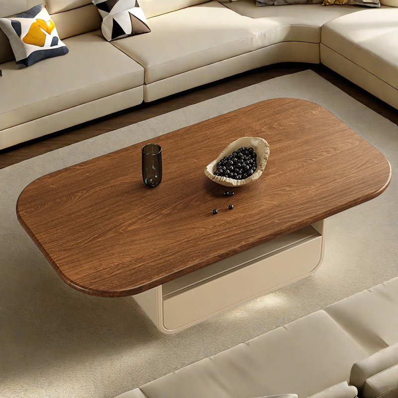 Table basse rétro simple et moderne, Beige, H 15,7 po x L 47,2 po x l 23,6 po
