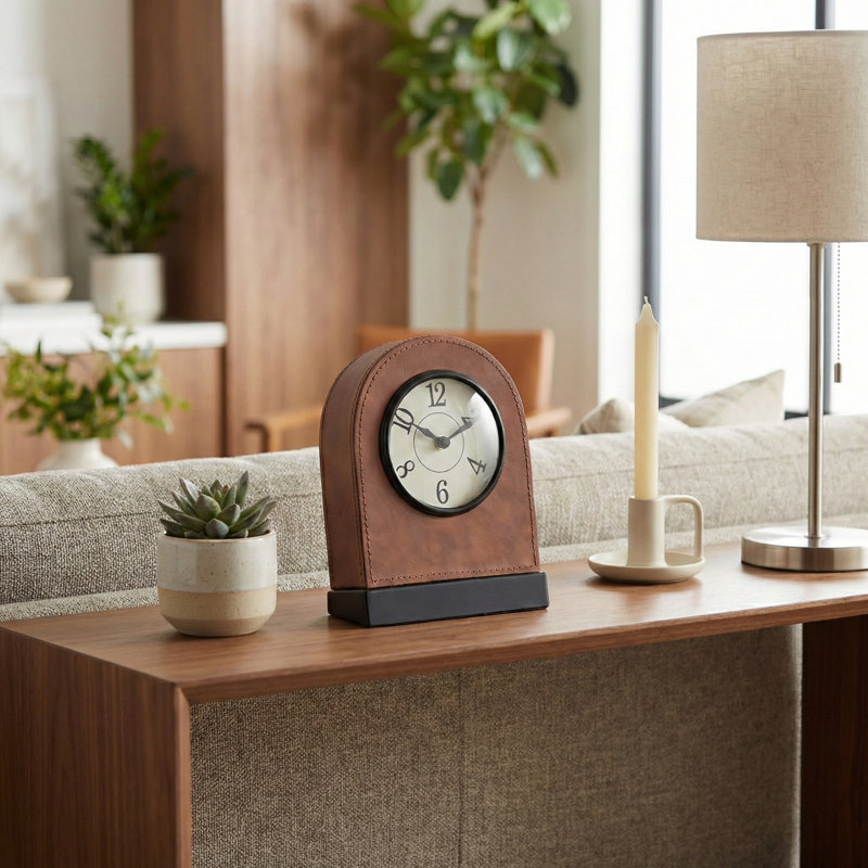 Horloge de table décorative en similicuir pour bureau
