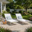 Ensemble de 2 chaises longues d'extérieur, dossier réglable à 5 positions, structure en acier blanc avec assise en textilence, chaises de patio inclinables près de la piscine