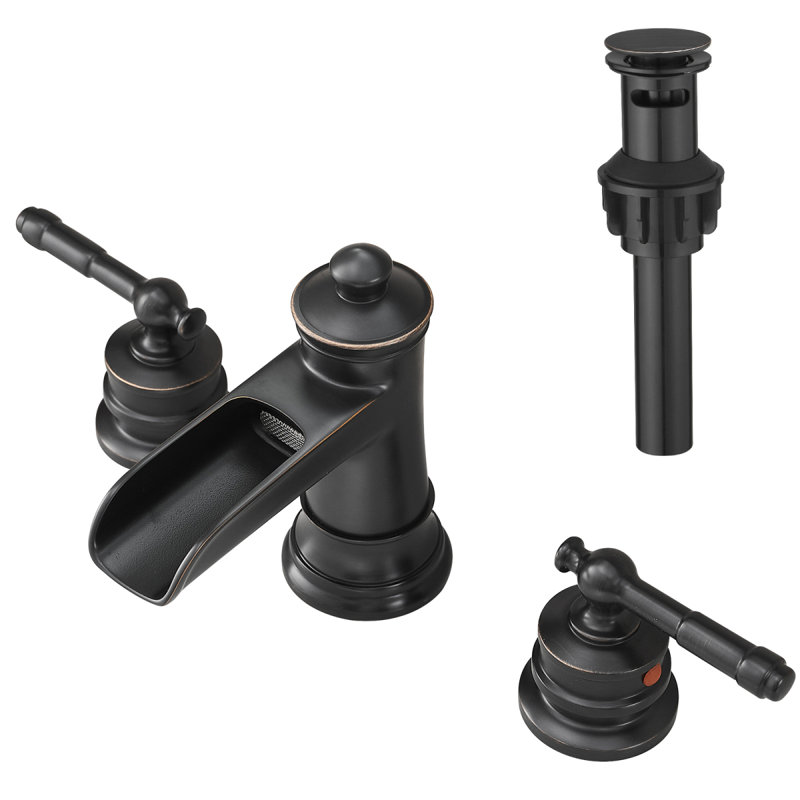 Bathroom Faucets For Sink 3 Hole ORB 8 Inch Widespread Bathroom Sink Faucet With Pop Up Drain Double Lever Handle Faucet Bathroom Vanity Faucet Basin Mixer Tap Faucet With Hose