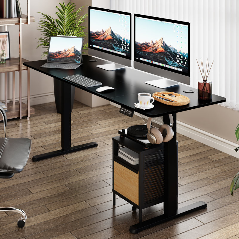 Gilman Home Office Height Adjustable Standing Desk, 28.7" H x 63" W x 24" D, Black/Black