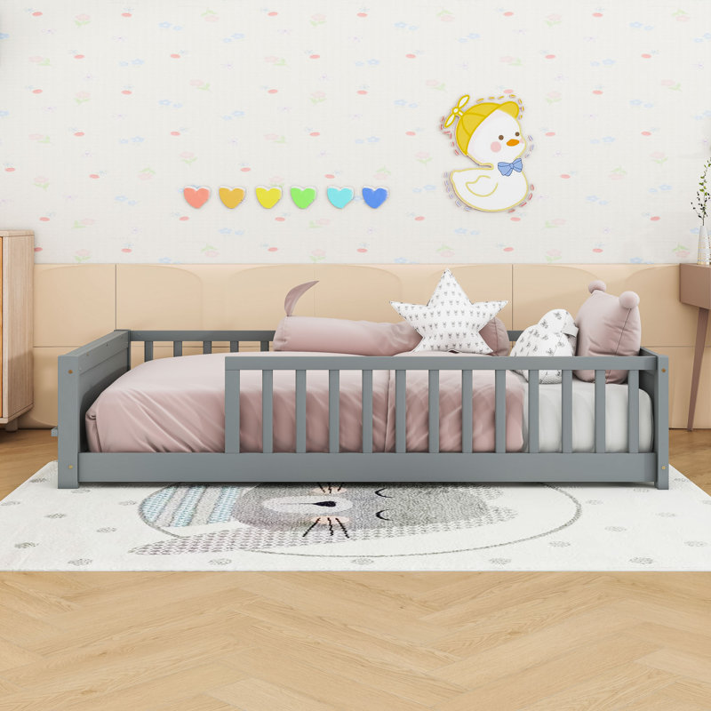 Lit plateforme simple avec porte-livres intégré, Grey