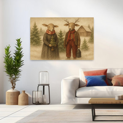 Art primitif de forêt de cerfs vintage rustique fantaisiste