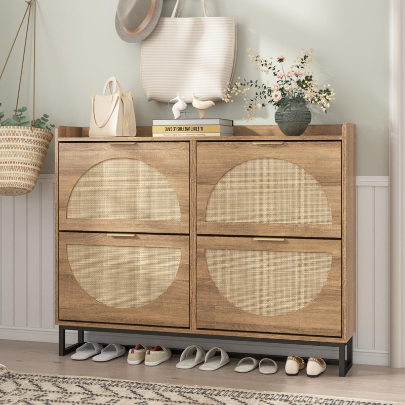 24 Pair Shoe Storage Cabinet, Natural Wood