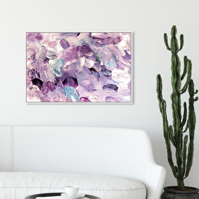Amethyst Gardens - Peinture sur toile avec cadre flottant, H 24 po x l 36 po, Cadre blanc