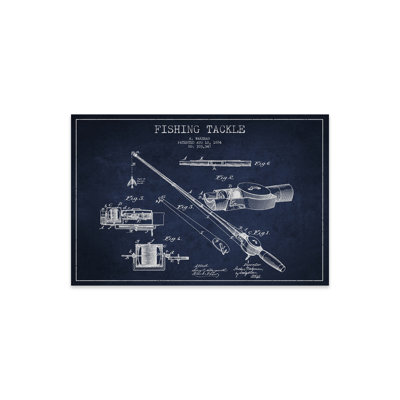 " Fishing Tackle Navy Blue Patent Blueprint " by Aged Pixel