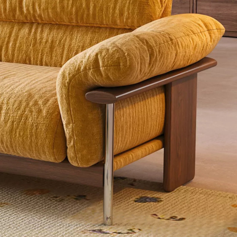Canapé droit en chenille noyer Mid-Century