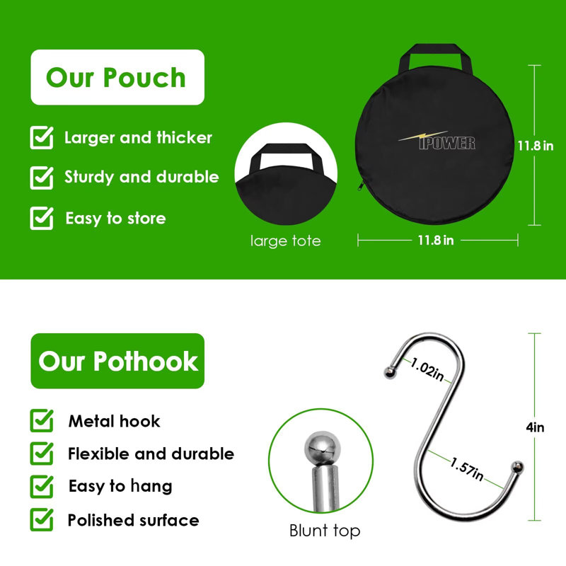 Séchoir à linge suspendu en filet à 6 couches de 2 pieds pour poire à épices avec ouverture Opendoor, pothook et pochette de rangement pour fleurs hydroponiques, bourgeons, noir