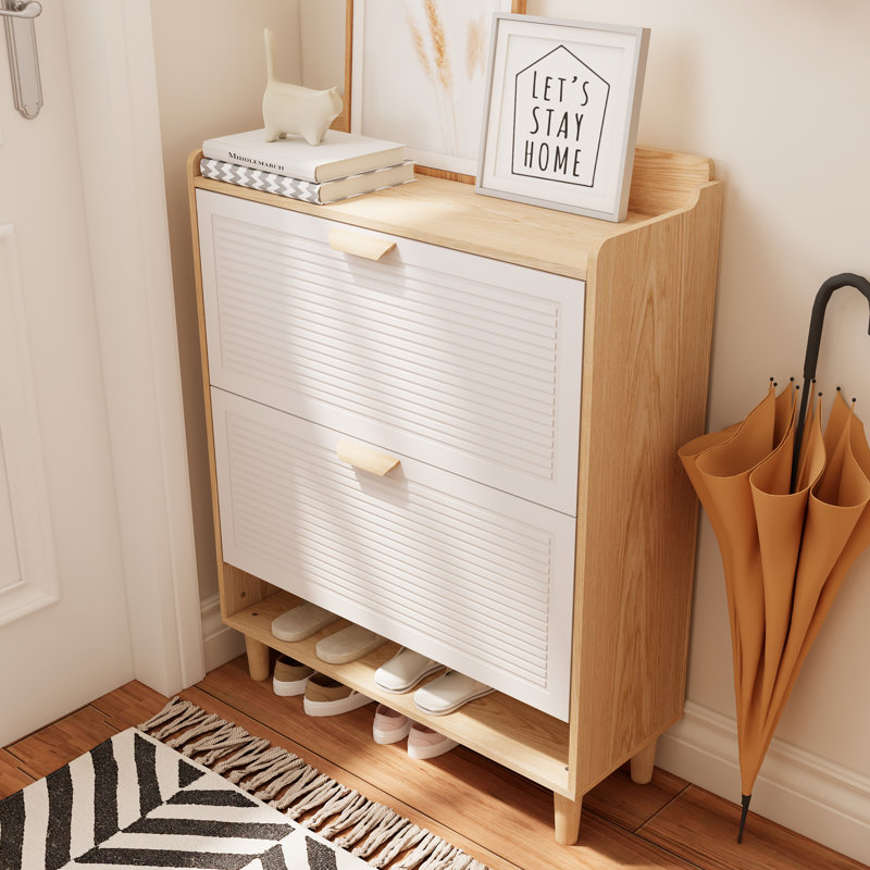 31.5 Inch Nordic Style Shoe Storage Cabinet with 2 Flip Drawers