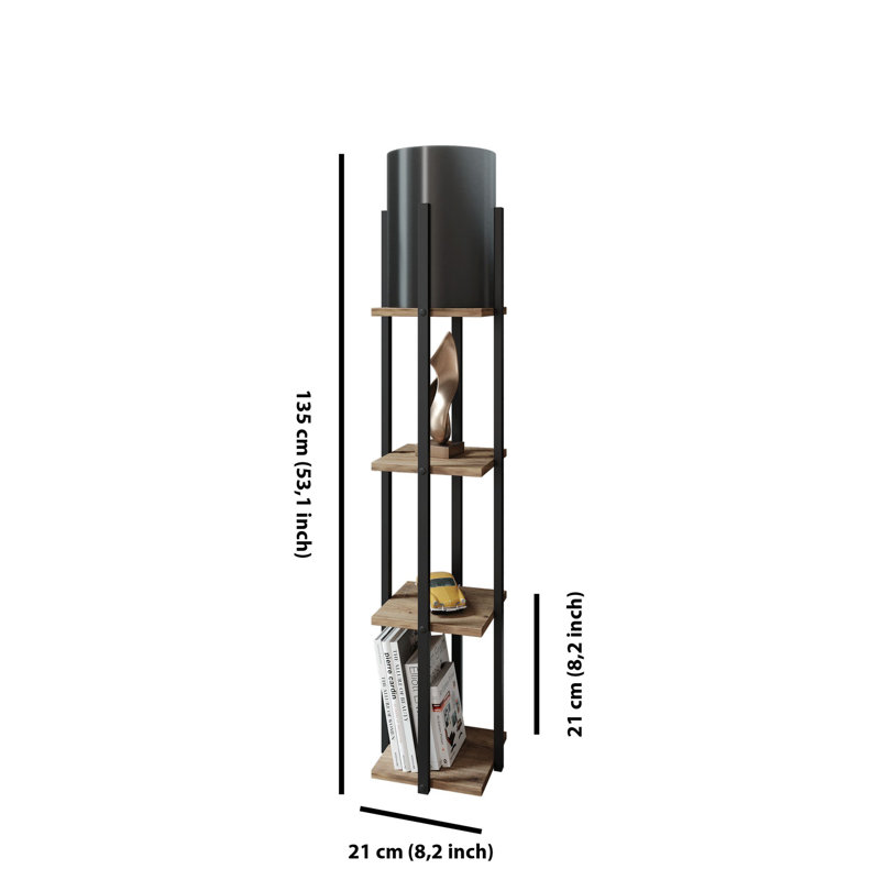 Stylish Floor Lamp with Particle Board Body & MDF Profile, 53.1 inches Tall | Fabric Cap (8.3 inches Diameter, 14.2 inches Height) | E27 Socket (Max 60W), On/Off Switch, Black & Natural Finish | Perfect for Modern Living Rooms