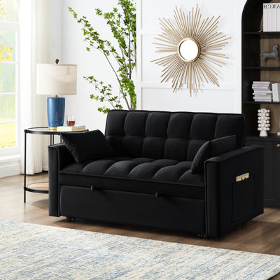 Lit 4 en 1, noir, revêtement en velours, accoudoirs de rangement, réglable, lit peu encombrant avec poches, velours noir, convertible, matériaux, sièges confortables