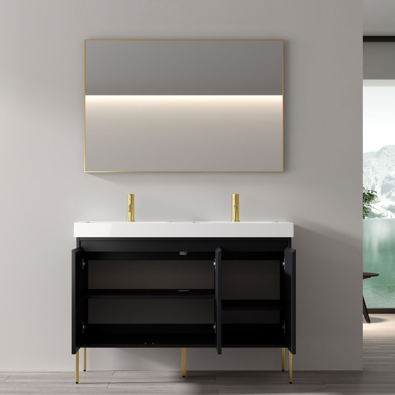 Ensemble de meuble-lavabo double 48 po Nalis, Gris anthracite, Or