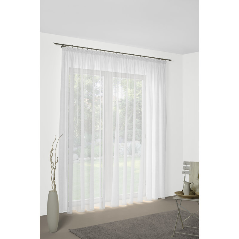 Quaniece Semi Sheer Single Curtain Panel, White, 245cm H x 135cm W