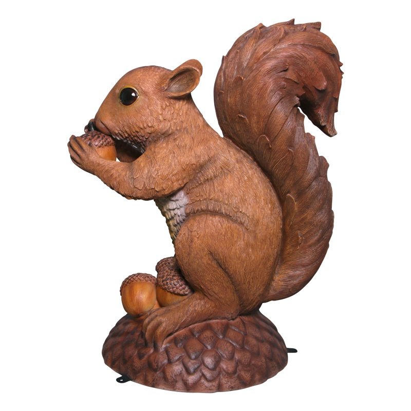 Large Brown Resin Squirrel Statue with Acorns