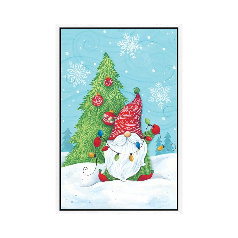 Elf Gnome With Lights by Diane Kater - Print on Canvas, 101.6cm H x 66.04cm W x 3.81cm D, White Framed