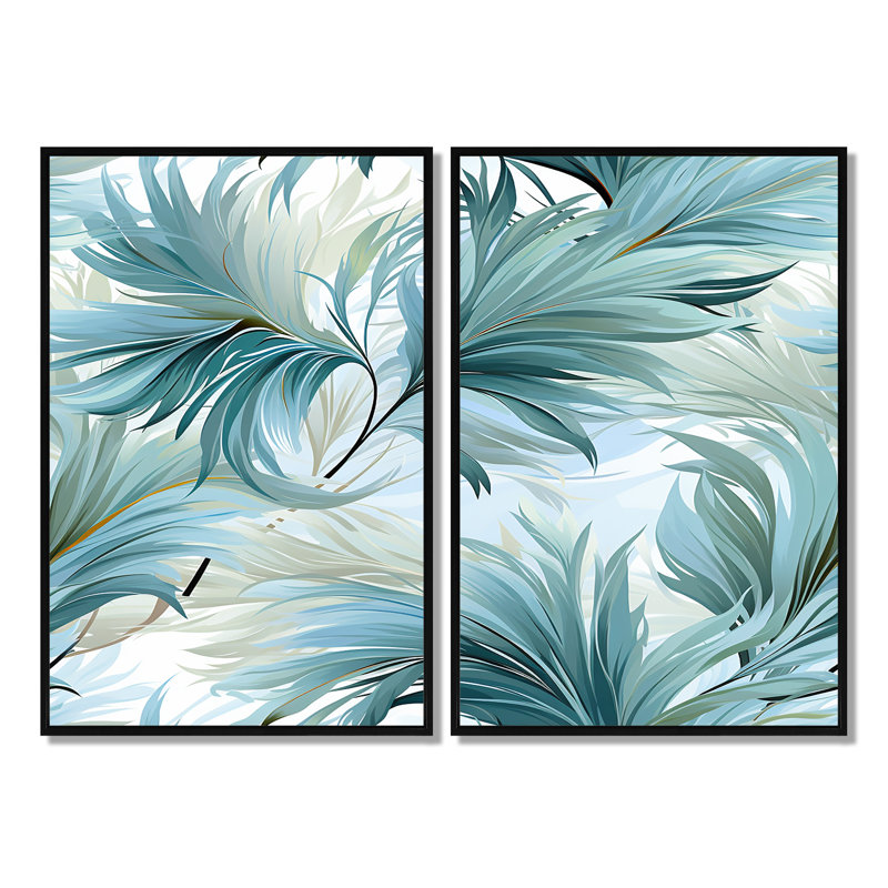 «Oceanic Dreamscape Tropical» - art mural bleu, Black, 36" H x 48" W, Framed Print without Mat