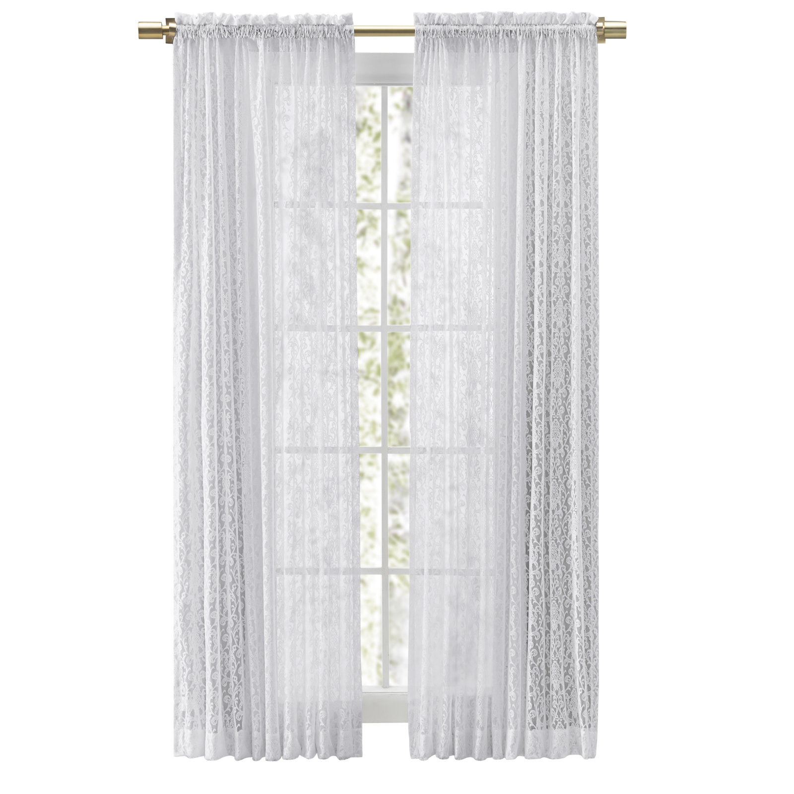 Elainah Premium Lace Semi-Sheer Curtain Panel, White, 54" W x 63" L