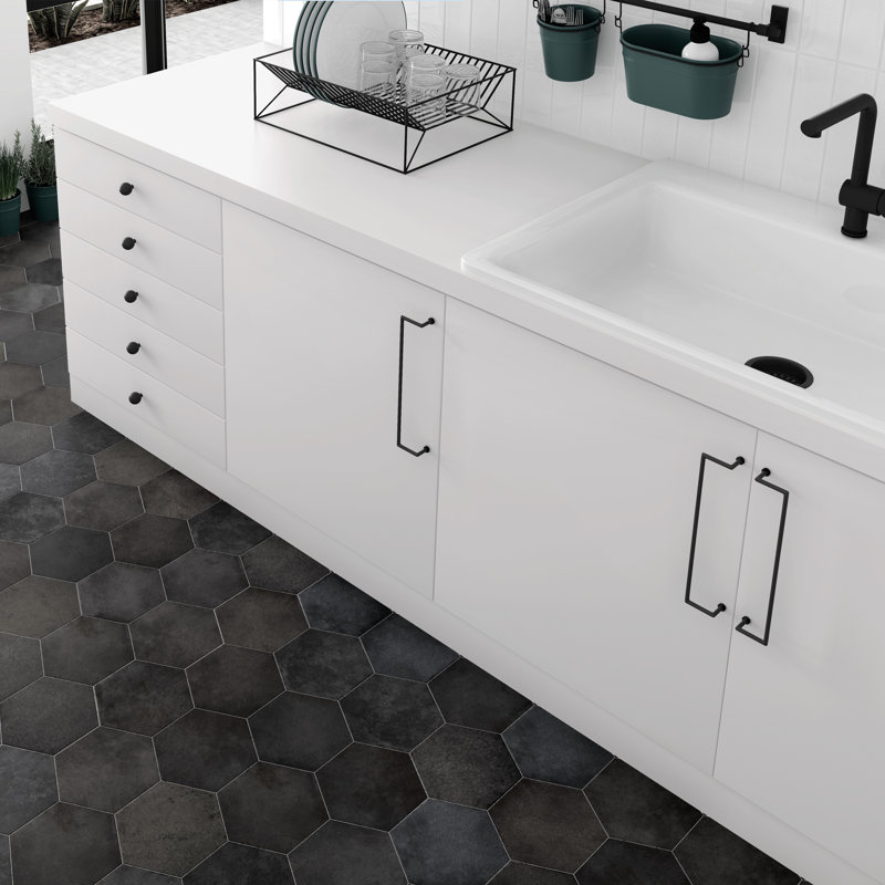 Carreau de porcelaine aspect pierre Hex 7 po x 8 po Heritage, Carbone