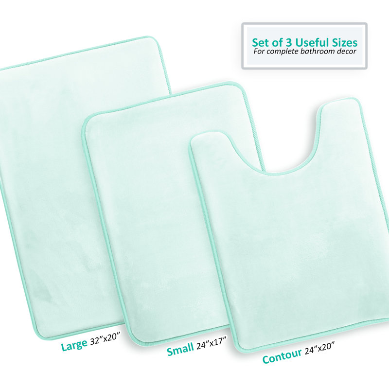 Aighan 3 Piece Ultra Soft and Absorbent Memory Foam Bath Rug Set with Non-Slip Backing, Aqua Blue