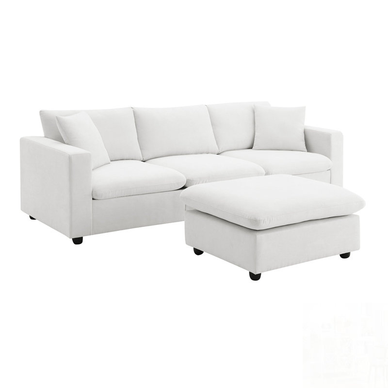 Canapé modulaire moderne avec coussins décoratifs, ensemble de canapé en forme de L Cloud, siège large, tissu confortable en polyester à 4 places, repose-pieds mobile pour le salon et le bureau