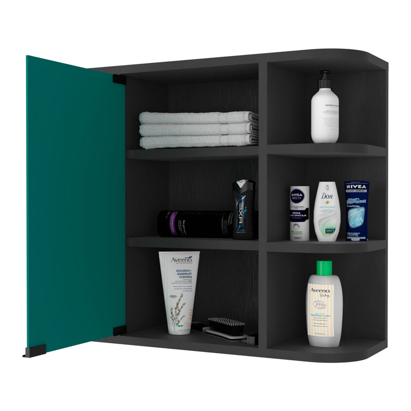 Pharmacie à 6 tablettes avec miroir, Noir