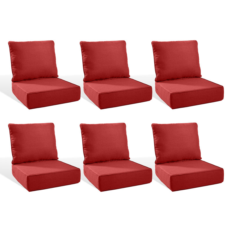 6" Outdoor Cushions For Patio Furniture, 22X24x6 Thick Seat Cushion Set Of 6, Fade Resistant Couch Chair Replacement Cushions High Density Deep Wicker Chair Cushion W/Removable Cover