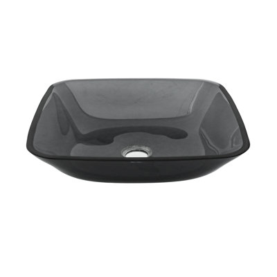 Vasque de salle de bain carrée en verre trempé avec bonde rétractable