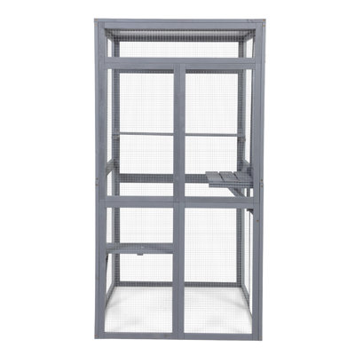 Outdoor Cat Cage With Solid Platforms, Relaxing And Sun- Feature, Grey House Robust Roofing,