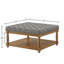Grande table basse carrée avec repose-pieds en lin capitonné et grand repose-pieds avec tablette en bois massif-443609526