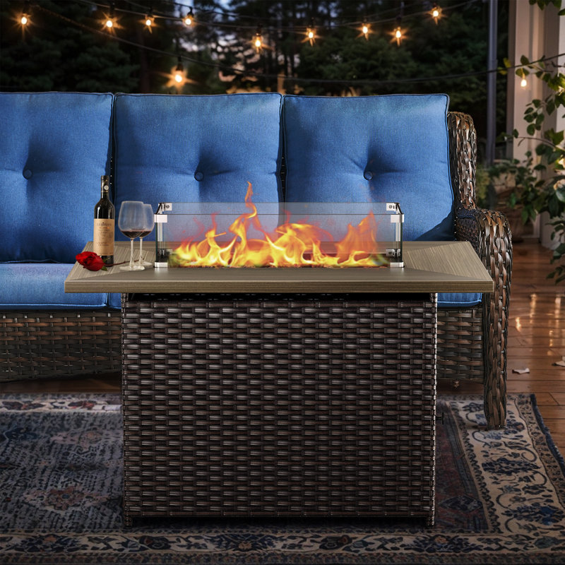 Layhill 41" W Propane Gas Fire Pit Table with Wind Guard, Brown