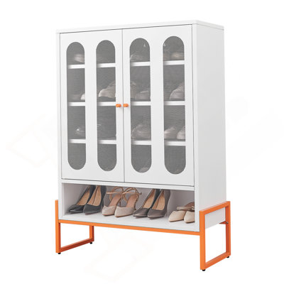 Modern Minimalist Double Door Shoe Cabinet With Adjustable Mesh Doors And High Foot Hollow Storage Cabinet Bottom, Compatible With Robotic Vacuum Cleaners