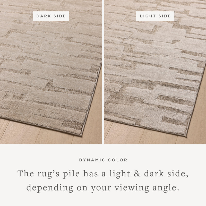 Taupe and Beige Abstract Polyester Area Rug, 5'3" x 7'6"