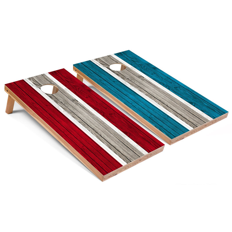 Panneaux de cornhole rayés avec étui et lumières, Rouge/turquoise