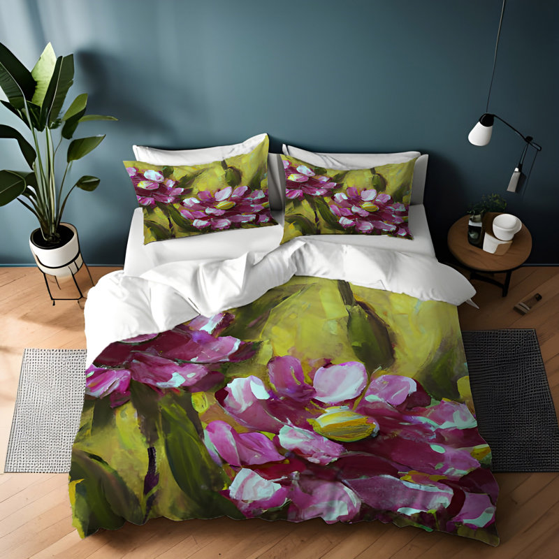 Polyester Floral Duvet Cover, King Duvet Cover + 2 King Shams