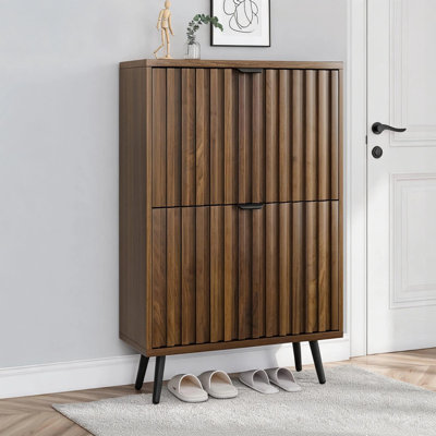 Shoe Storage Cabinet For Foyer, Hallway Slim Entryway Freestanding Wood Hidden Shoe Organizer With Flip Doors