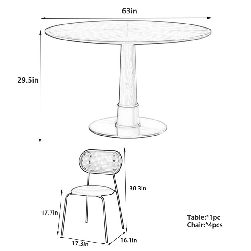 Table de salle à manger Retro, H 29,5 po x l 63 po x L 63 po