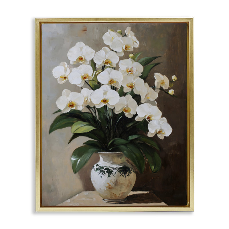 Cadre flottant Regal Orchid Arrangement, design par Franklyn Gregory, H 31 po x l 25 po, Cadre flottant métallique doré