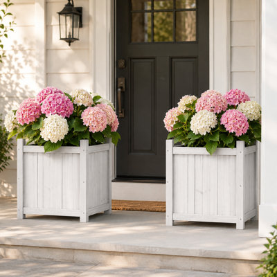 Ensemble de 2 boîtes à fleurs carrées d'extérieur en bois blanchi de 16 po