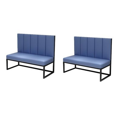 Industrial Style Cafe Restaurant Blue Bench Faux Leather Upholstered Bench