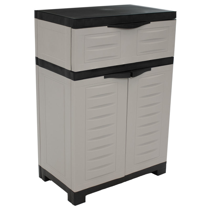 Armoire de rangement avec tablette réglable et tiroir supérieur, Gris / bordure gris anthracite