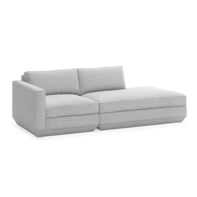 Podium Modular 2 PC Lounge Sofa, Bayview Silver Performance Twill, Right Hand Facing