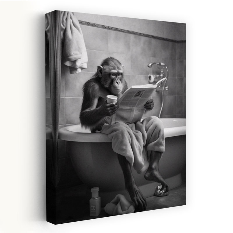 Chimpanzee Reads Paper by Andreas Magnusson - Wrapped Canvas Print, 45.72 cm H x 30.48 cm W