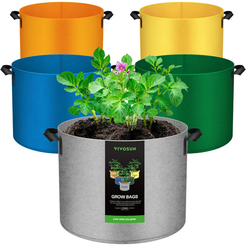 Fabric Coloured Mixed-size Grow Bags with Handles(5-Pack), 9.8" H x 11.8" W x 11.8" D