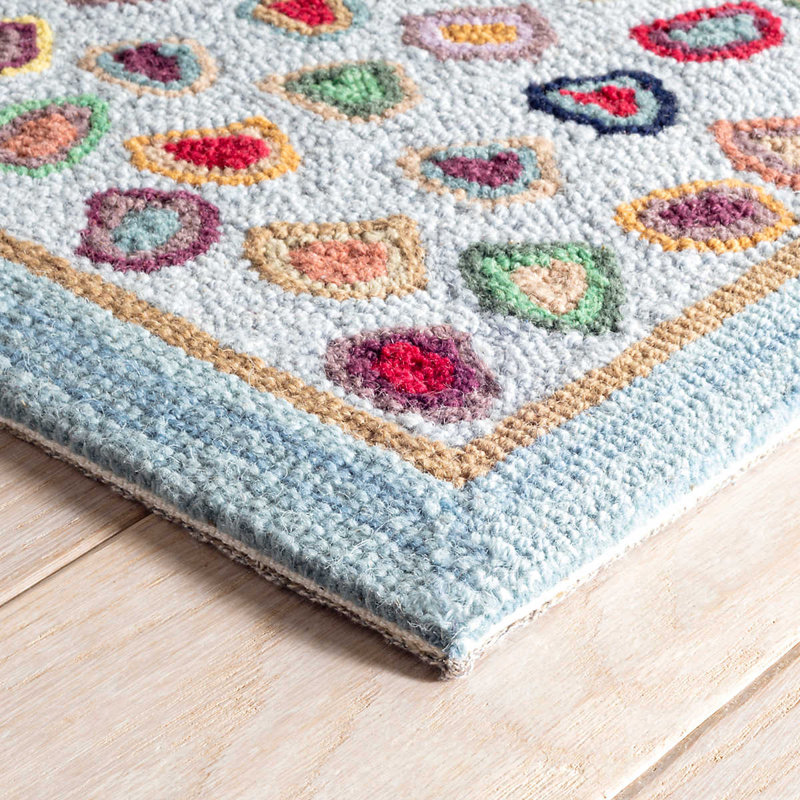 Cat'S Paw Blue Hand Micro Hooked Wool Rug, Rectangle 5' x 8'