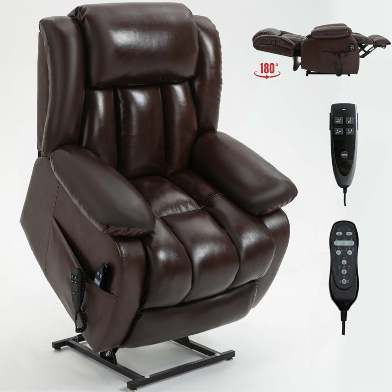 Dual Motor Infinite Position Up To 350 Lbs Electric Medium Size Genuine Leather Power Lift Recliner Chair With 8-Point Vibration Massage And Lumbar Heating