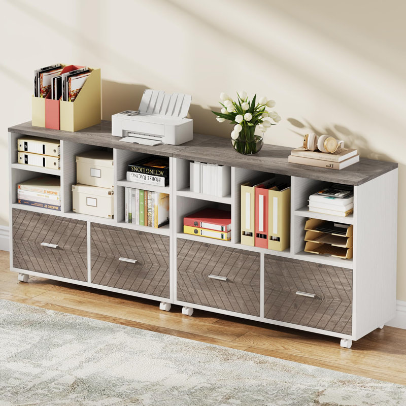 2-Drawer Wood File Cabinet, Gray/White