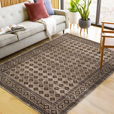 Tapis décoratif moderne antidérapant à bordure géométrique, lavable à la machine, antidérapant pour tapis de chambre à coucher et de salon