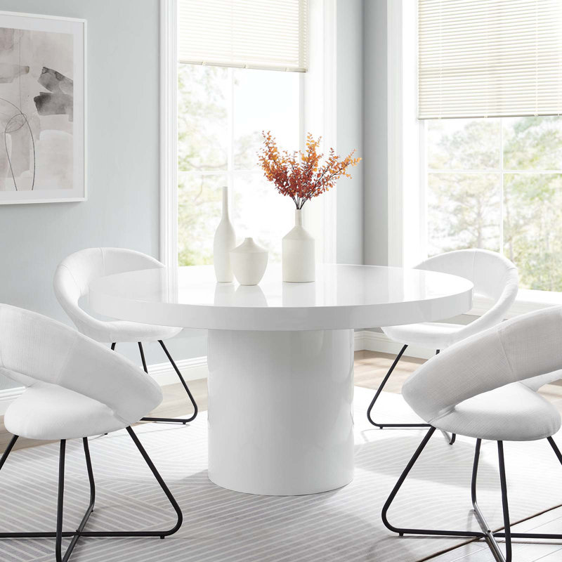 Modern 60" Round High Gloss White MDF Dining Table