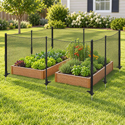 Temporary Garden Fence, Portable Plastic Animal Barrier with Fiberglass Posts