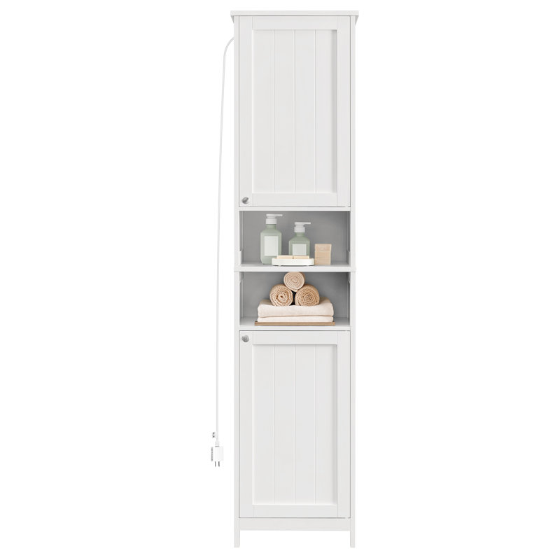 Grande armoire avec lumières, armoire de rangement mince pour salle de bain, 15,7 pouces de large, blanc, Blanc
